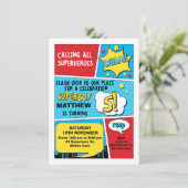 少年スーパーヒーロー5歳誕生日招待状 招待状 (スタンド正面)