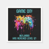 少年ティール(緑がかった色)レベルアップビデオゲームパーティー スタンダードカクテルナプキン (正面)