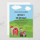 少年トラクターファームの誕生日パーティーの招待 招待状 (正面/裏面)