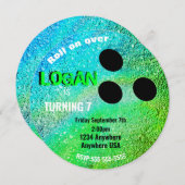 少年ネオンボーリングボールボーリンググロー誕生日パーティー 招待状 (正面/裏面)