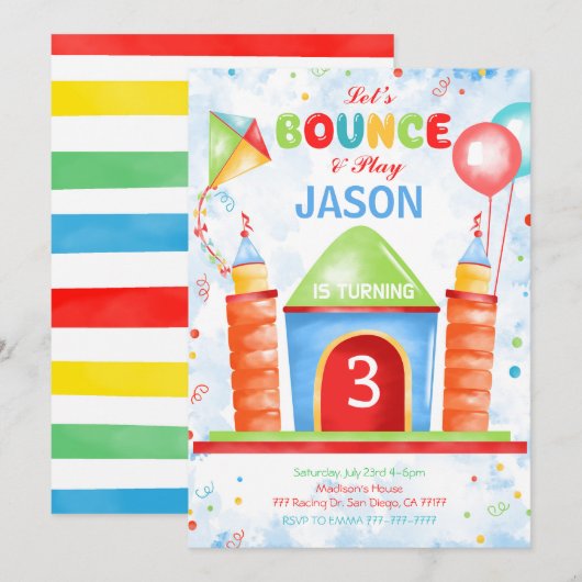 少年バウンス誕生日招待状 招待状 (正面/裏面)