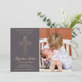 少年バプテスマ,《キリスト教》洗礼式や命名式招待状,写真,金ゴールド 招待状 (スタンド正面)