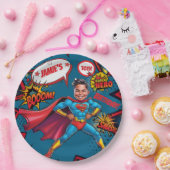 少年パーソナライズされたのスーパーヒーロー風刺画 ペーパープレート (パーティー)