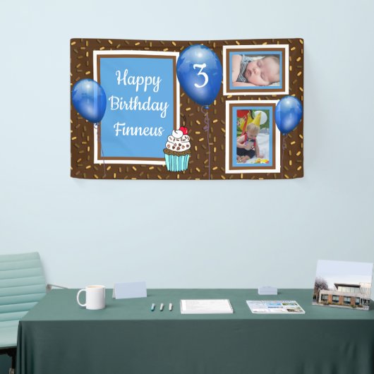 少年パーソナライズされたの青の誕生日バナー 横断幕 (トレードショー)