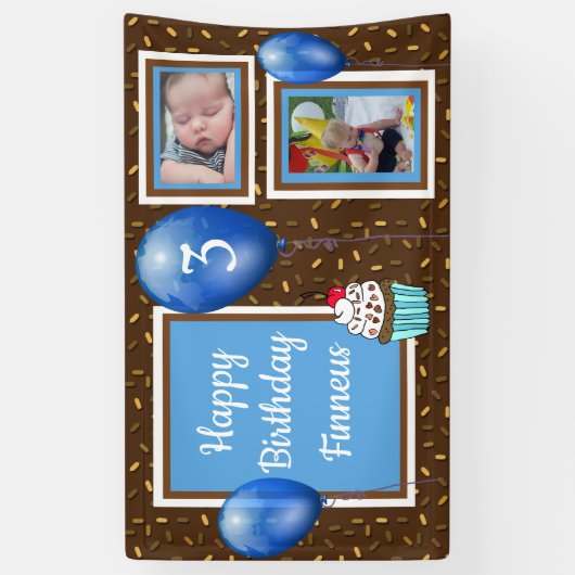 少年パーソナライズされたの青の誕生日バナー 横断幕 (縦)