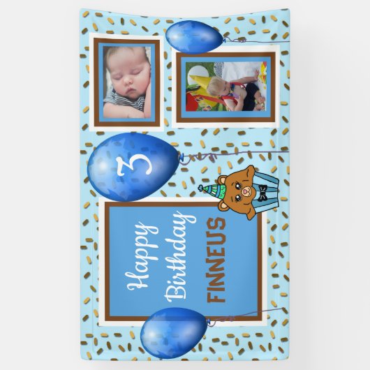 少年パーソナライズされたの青の誕生日バナー 横断幕 (縦)