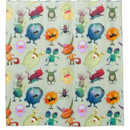 少年パーソナライズされたテーブルLのかわいいモンスターデザイン シャワーカーテン