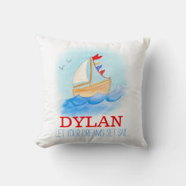 少年パーソナライズされた子供部屋帆船の名前の枕 クッション