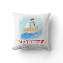 少年パーソナライズされた子供部屋帆船の名前の枕