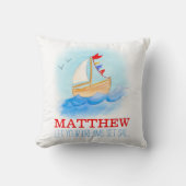 少年パーソナライズされた子供部屋帆船の名前の枕 クッション (正面)