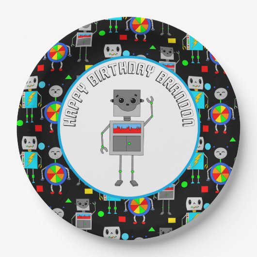 少年パーソナライズされた誕生日ロボット ペーパープレート (正面)