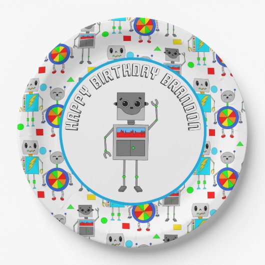 少年パーソナライズされた誕生日ロボット ペーパープレート (正面)