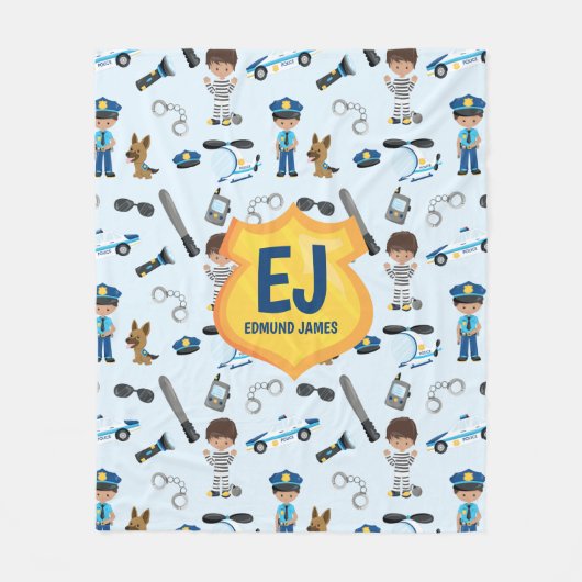 少年パーソナライズされた警察バッジ名 フリースブランケット (正面)