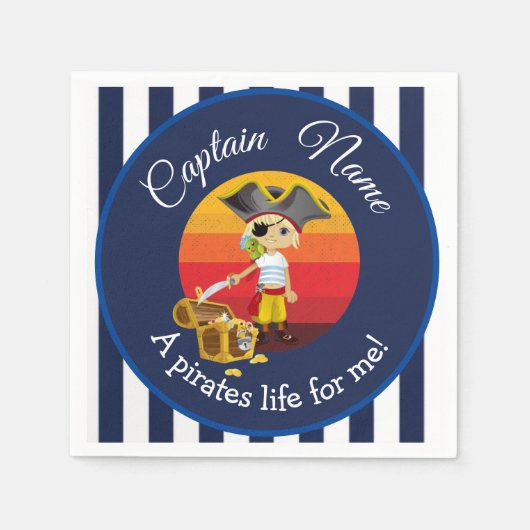 少年パーティー海賊 スタンダードカクテルナプキン (正面)