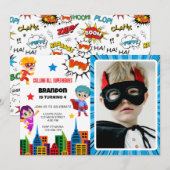 少年ヒーロー写真誕生日パーティー招待状 招待状 (正面/裏面)