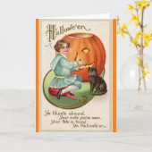 少年ビクトリアン彫りカボチャのハロウィーン カード (黄色い花)