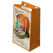 少年ビクトリアン彫りカボチャのハロウィーン スモールペーパーバッグ (裏面アングル)