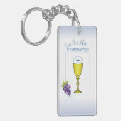 少年ファースト聖餐式、司祭と葡萄との聖句 キーホルダー (正面左)