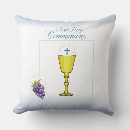 少年ファースト聖餐式、司祭と葡萄との聖句 クッション (正面)