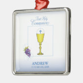 少年ファースト聖餐式、司祭と葡萄との聖句 メタルオーナメント (左)