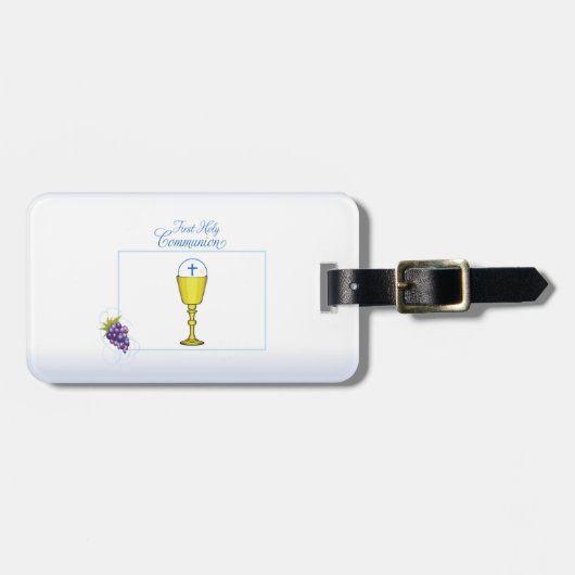 少年ファースト聖餐式、司祭と葡萄との聖句 ラゲッジタグ (正面横)