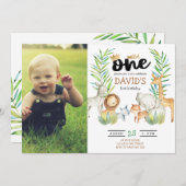 少年ファースト誕生日とフォトサファリワイルドワン 招待状 (正面/裏面)