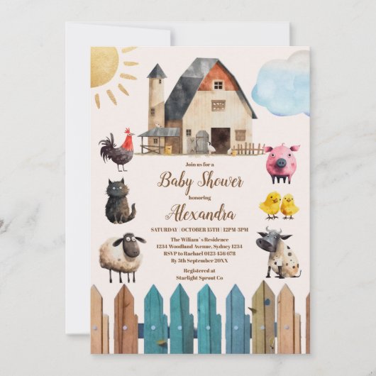 少年ファーム動物の赤ちゃんシャワー 招待状 (正面)