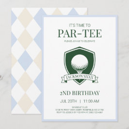少年ブルー パーティーゴルフ 2歳の誕生日パーティー 招待状