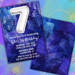 少年ブルー・ホワイト7歳の誕生日 招待状