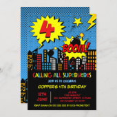 少年ブームコミックスーパーヒーロー4歳誕生日 招待状 (正面/裏面)