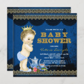 少年プリンスパリーティーパーティーベビーシャワーロイヤルブルー 招待状 (正面/裏面)