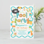 少年プールパーティー 夏 トロピカル 水泳 誕生日 招待状 (スタンド正面)