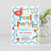 少年プールパーティー 夏 トロピカル 水泳 誕生日 招待状 (スタンド正面)