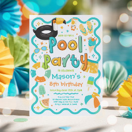 少年プールパーティー 夏 トロピカル 水泳 誕生日 招待状