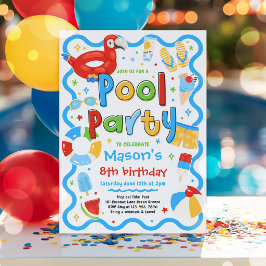 少年プールパーティー 夏 トロピカル 水泳 誕生日 招待状
