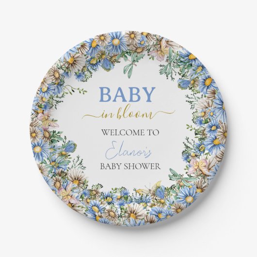 少年ベビー開花ワイルドフラワーベビーシャワー紙 ペーパープレート (正面)