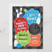 少年ボーリング誕生日パーティーレトロ招待状 招待状 (正面)