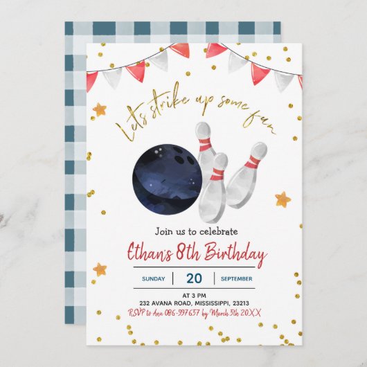 少年ボーリング誕生日招待状 招待状 (正面/裏面)