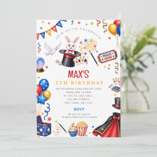 少年マジックショー マジシャン 誕生日招待状 招待状 (スタンド正面)