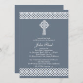 少年モダンのためのケルト十字洗礼招待状 招待状 (正面/裏面)