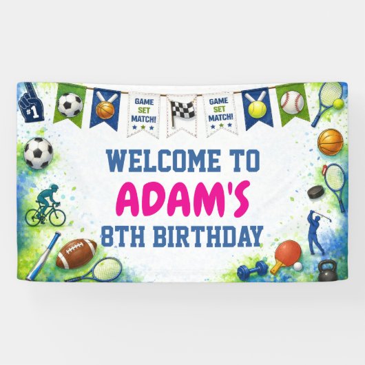 少年モダンブルースポーツ誕生日パーティーバナー 横断幕 (横)