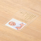 少年モダン写真金ゴールド書道バプテスマ アクリル招待状 (レイダウン)