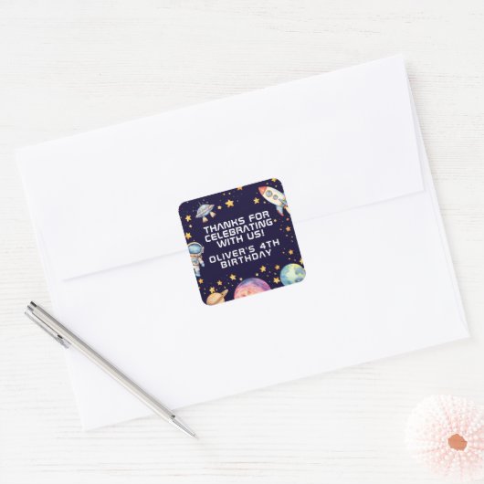 少年モダン宇宙ロケット船誕生日パーティーの好意 スクエアシール (封筒)