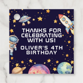 少年モダン宇宙ロケット船誕生日パーティーの好意 フェイバータグ