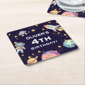 少年モダン宇宙ロケット船誕生日パーティー スクエアペーパーコースター (アングル)