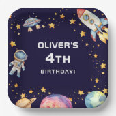 少年モダン宇宙ロケット船誕生日パーティー ペーパープレート (正面)