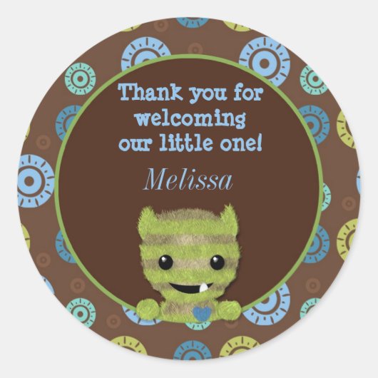 少年モンスターブーブベイビーシャワー空白のを覗くPABC #1 ラウンドシール (正面)