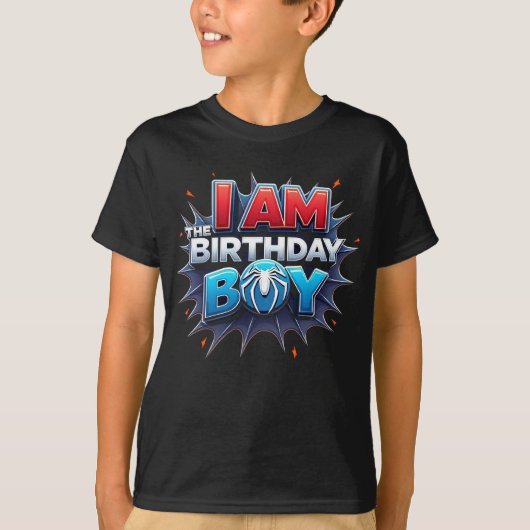 少年ユニーク用スパイダーウェブ誕生日パーティーシャツ Tシャツ (正面)