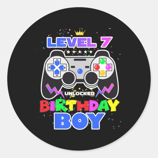 少年レベル7ロック解除されたビデオゲーム第7誕生日ゲーマー ラウンドシール (正面)