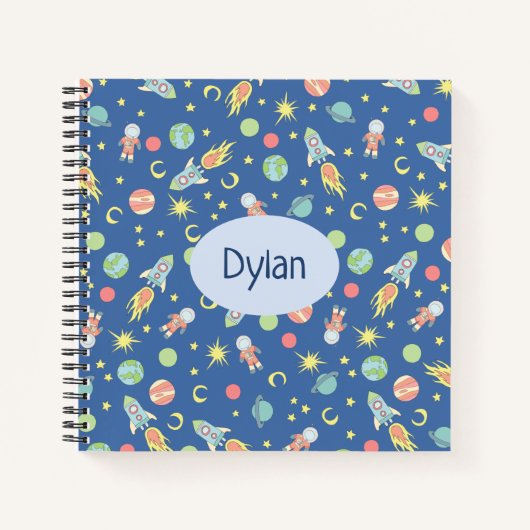 少年ロカラフルケット船の宇宙パターンと名前 ノートブック (正面)